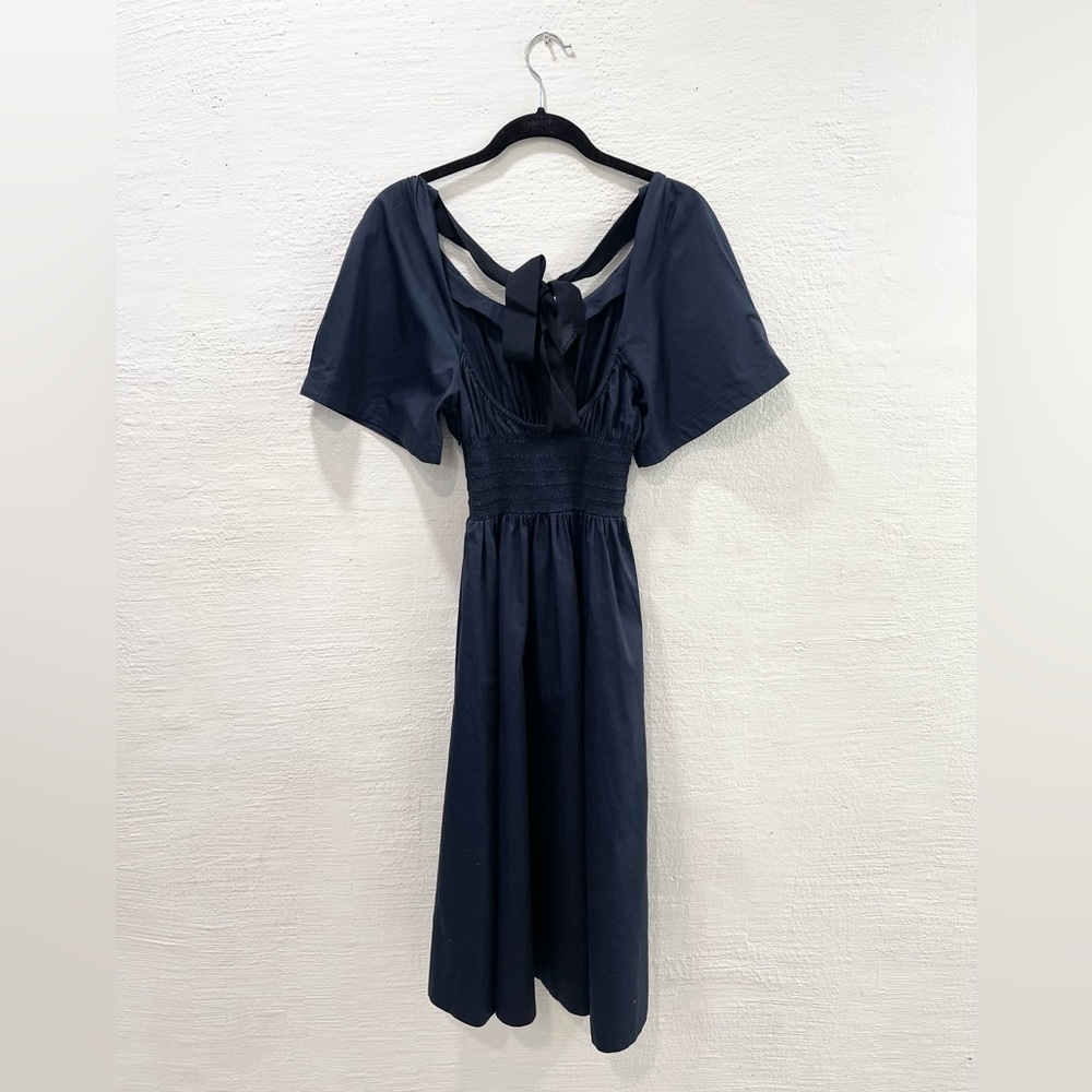 La Ligne Open Back Cotton Dress in Navy - Picture 6 of 7